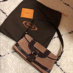 Tods dusty pink suede purse.